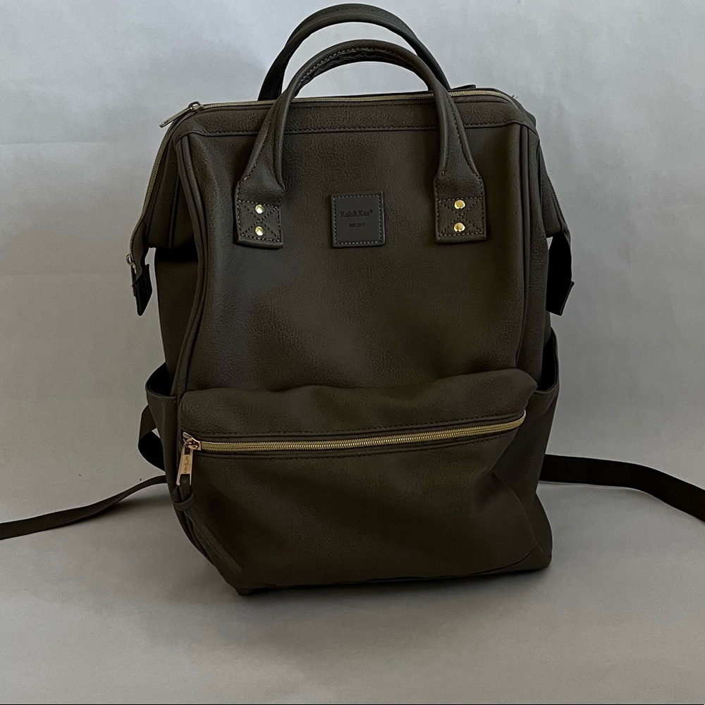 Kah&Kee Faux Leather Backpack/Diaper Bag with Laptop Compartment